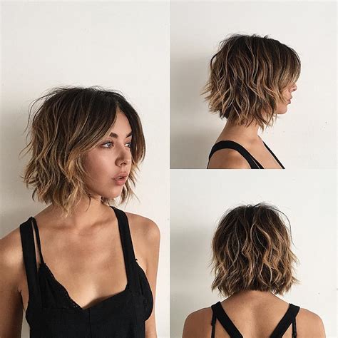 Sexy Layered Bob With Curtain Bangs And Undone Wavy Texture With Balayage The Latest