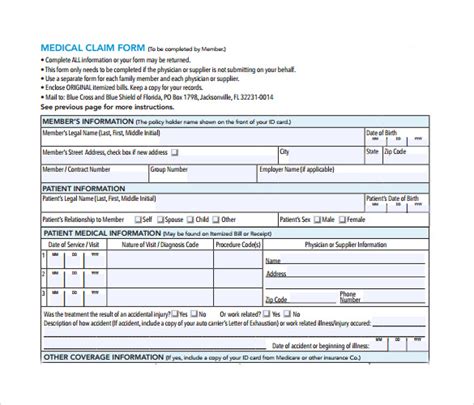 Free 14 Medical Claim Forms In Pdf Ms Word