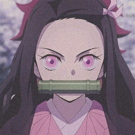 An Anime Character With Pink Eyes And Long Black Hair Wearing A Purple