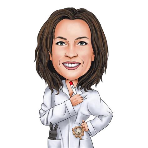 Caricature Of Female Pediatrician With Thermometer