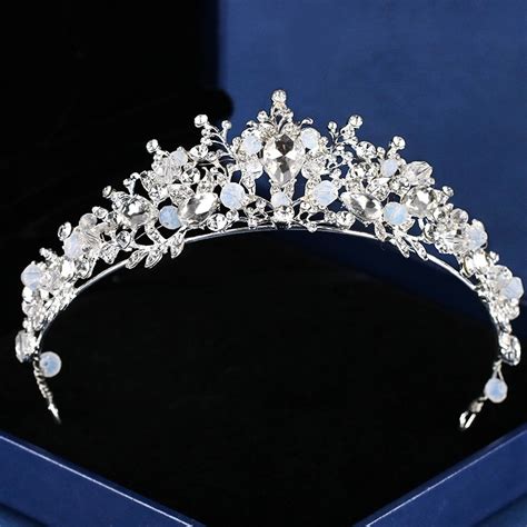luxury silver crystal princess crowns handmade tiara bride rhinestone wedding diadem queen crown