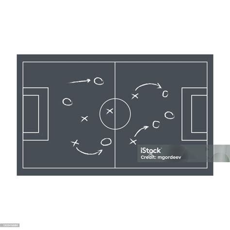 Realistic Blackboard Drawing A Soccer Or Football Game Strategy Stock