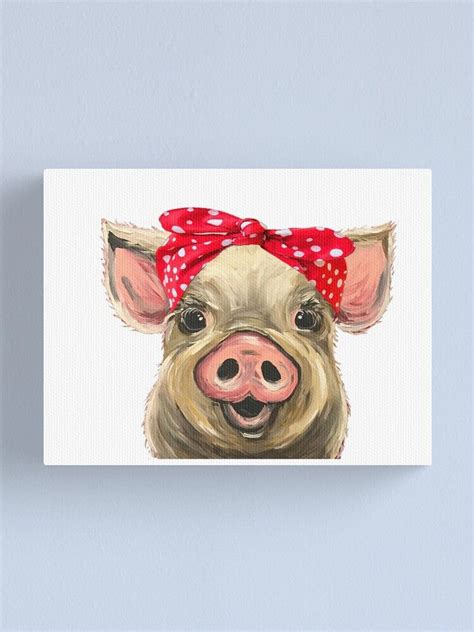 Pig With Bandana Art Cute Pig Art Canvas Print By Leekellerart Pig