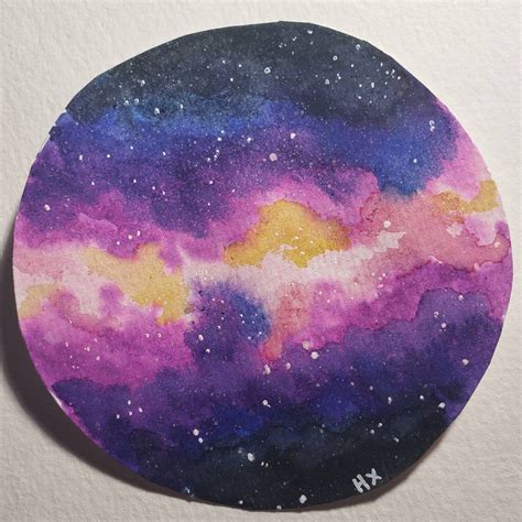 Watercolor Galaxy Circle Painting Cosmos Cosmic Planet Etsy