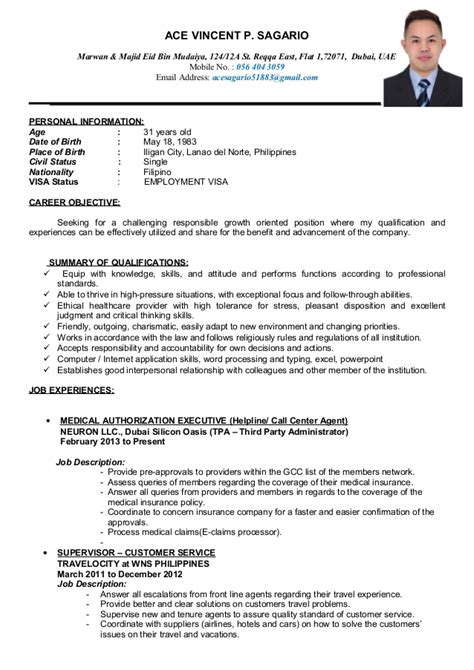 Your call center resume objective should be clearly defined, original, and to the point. ACE Curriculum Vitae