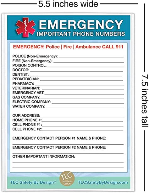 TLC Safety By Design Emergency Contact Fridge List In 5 5 X 7 5