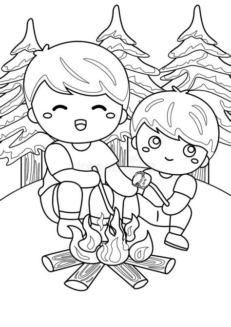Kids Camping Outdoor Activity Coloring Pages A4 For Kids And Adult