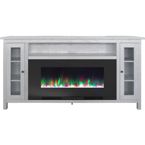 cambridge somerset 70 in white electric fireplace tv stand with multi color led flames crystal