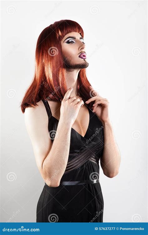 tender redhair shemale with makeup and beard looking away stock image image of close cute