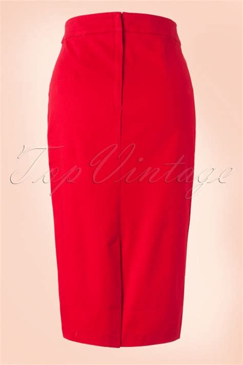 50s Hilda Pencil Skirt Red Buttons