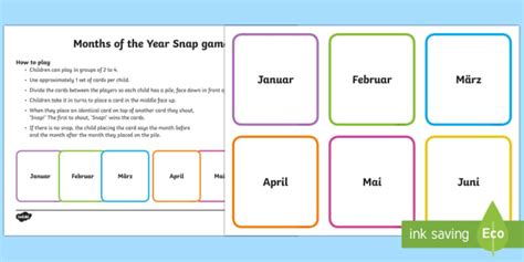 Months Of The Year Snap Game German