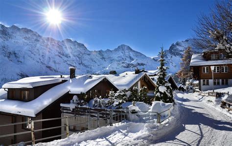 LauterbrunnenmÃ¼rren In Switzerland Snow Christmas Mountains Stock