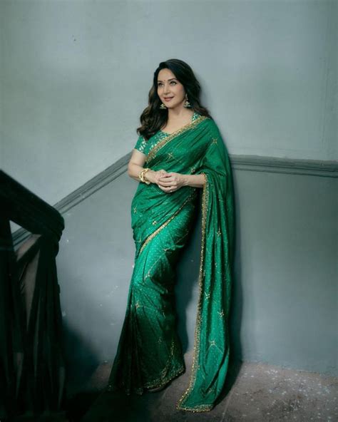 Madhuri Dixit Nenes Emerald Raw Mango Sari Is A Must Have Piece For