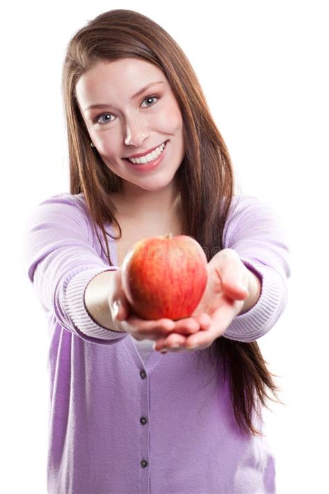 Woman Holding An Apple Stock Image Image Of Lady Person 18571297
