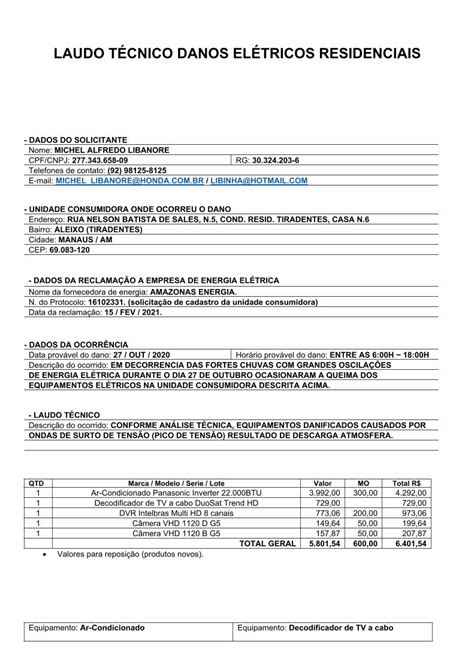 PDF LAUDO TÉCNICO DANOS ELÉTRICOS RESIDENCIAIS PDFSLIDE NET