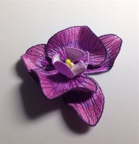 3d Applique Flower Machine Embroidery Design Orchid Brooch Etsy