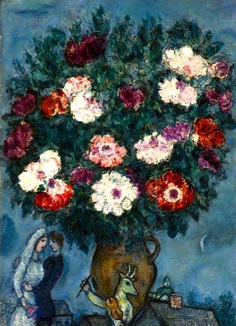 Marc Chagall Bouquet Of Flowers With Lovers 1927 Marc Chagall Art
