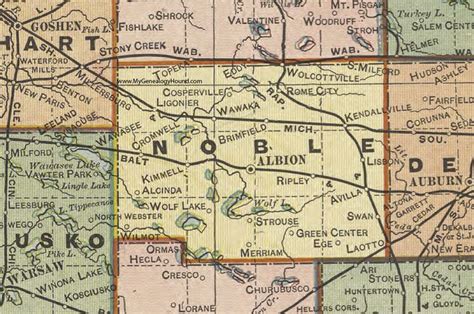 Noble County Indiana 1908 Map Albion Ligonier
