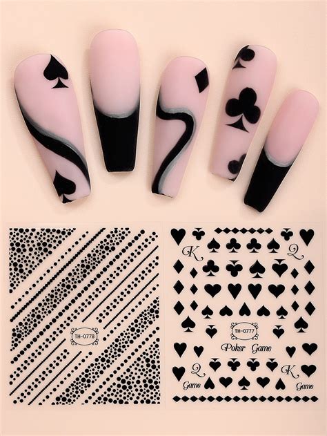 2sheets Playing Card Print Nail Art Sticker | Дизайнерские ногти