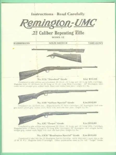 Remington Model Rifle Early Factory Owners Instructions Manual