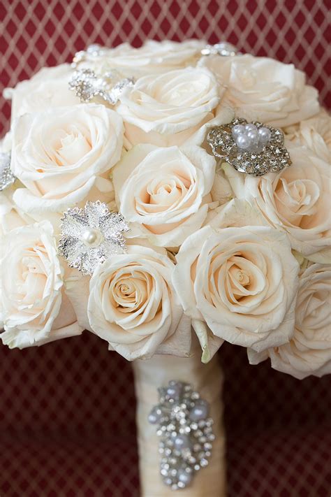Bouquet Of Ivory Roses With Embellishments And Matching Wrap
