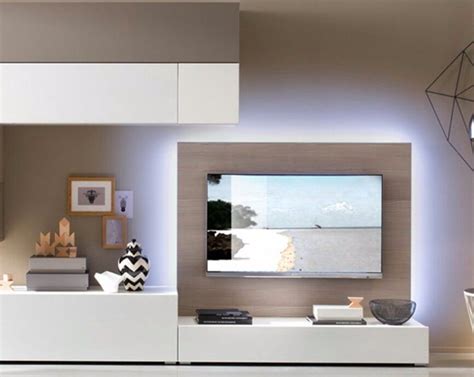 Tv Flatscreen Achterwand Met Verlichting En Afwerkplank Tv Meubel
