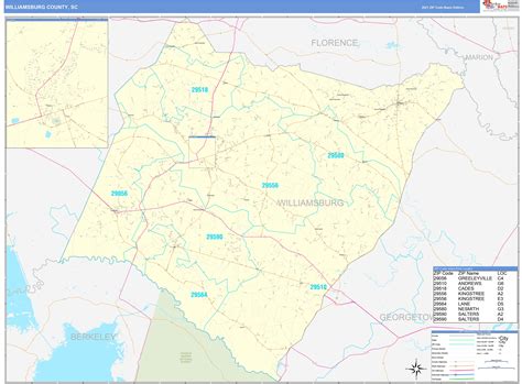 Williamsburg County Sc Zip Code Wall Map Basic Style By Marketmaps