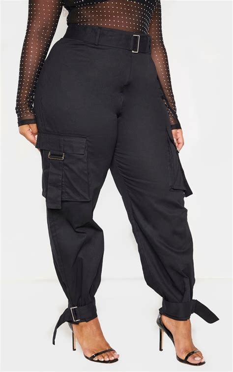 Plus Black Cargo Trousers Plus Size Prettylittlething Usa