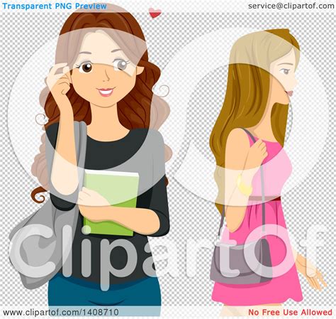 clipart of a brunette caucasian teen girl with a crush on another girl royalty free vector