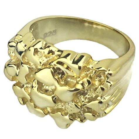 K Gold Plated Over Solid Sterling Silver Nugget Ring Heavy Hip