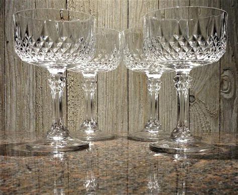 Crystal Champagne Coupes Tall Sherbet Glasses 4 Cristal Darques