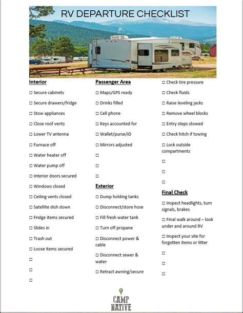 free printable rv departure checklist printable word searches