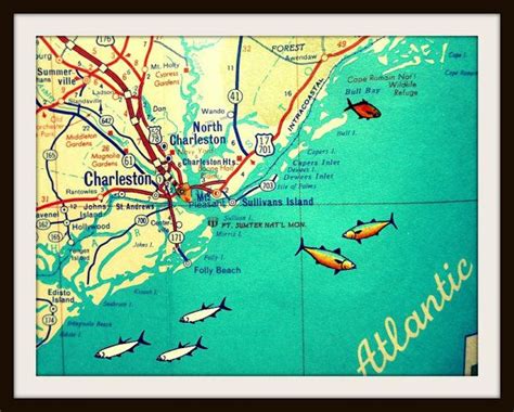 Meaningful Ts For Him Retro Charleston Map Print Etsy Map Of