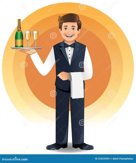 Young Waiter Serving Drinks Stock Vector Illustration Of Person Cafe