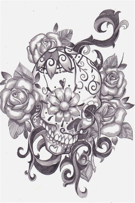 Sugar Skull And Roses Tattoo Stencil 31 Click For Full Size Sugar