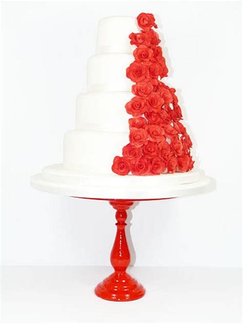 Red Cascading Rose Wedding Cake Decorated Cake By Cakesdecor