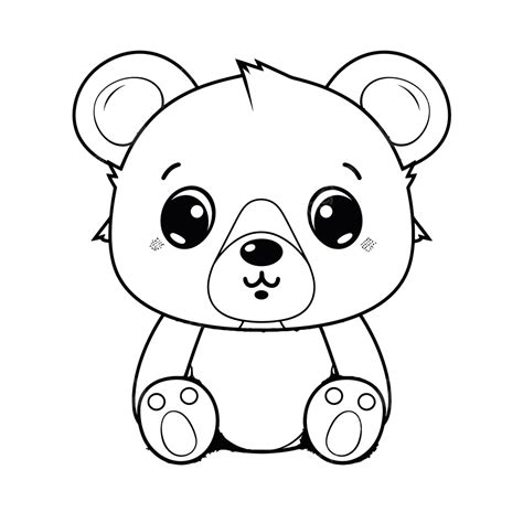 Cute Tiny Black And White Bears Coloring Pages Outline Sketch Drawing