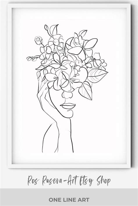 Flowers Woman Print One Line Art One Line Drawing Abstract Line Art