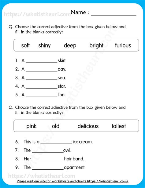 Nouns Adjectives Worksheets For Grade Your Home Teacher