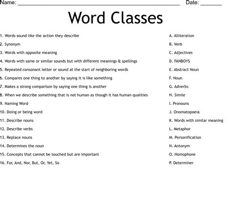 Word Classes Worksheet Wordmint