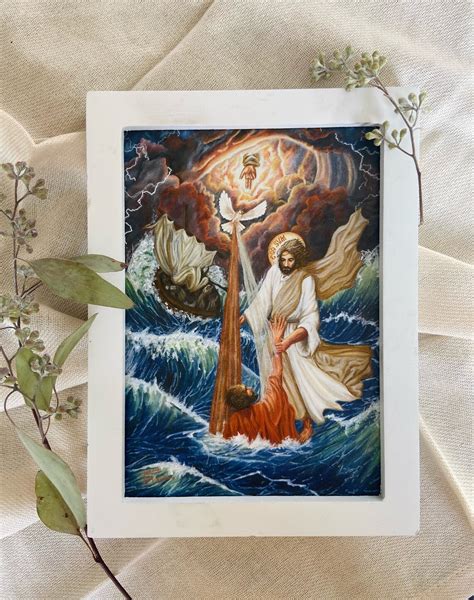 Jesus And Peter Walk On Water Inspirational Catholic Etsy