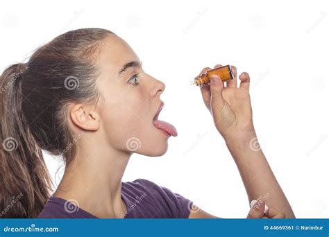 Woman Swallows Homeopathic Medicine Stock Image Image Of Cure