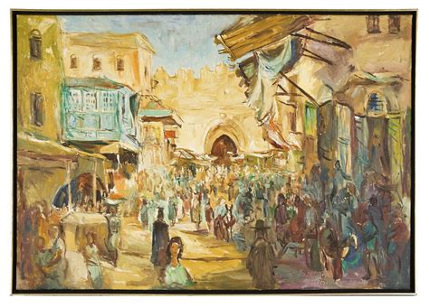 Jerusalem Marketplace Oil On Canvas Signed And Inscribed “jerusalem