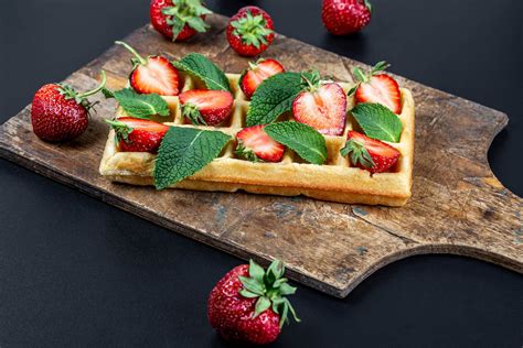 Download Still Life Breakfast Fruit Berry Strawberry Food Waffle 4k