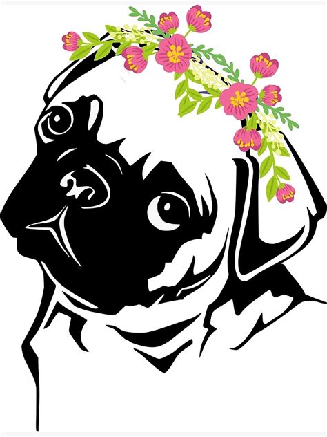 Pug With Pink Flower Crown Poster By Margiemarg13 Redbubble