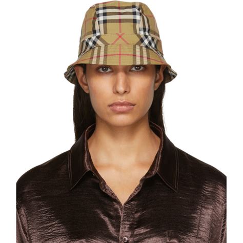 Burberry Vintage Check Cotton Canvas Bucket Hat In Ant Yellow Modesens
