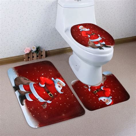new coral velvet christmas santa claus pattern 3 pcs set toilet seat cover toilet seat cover