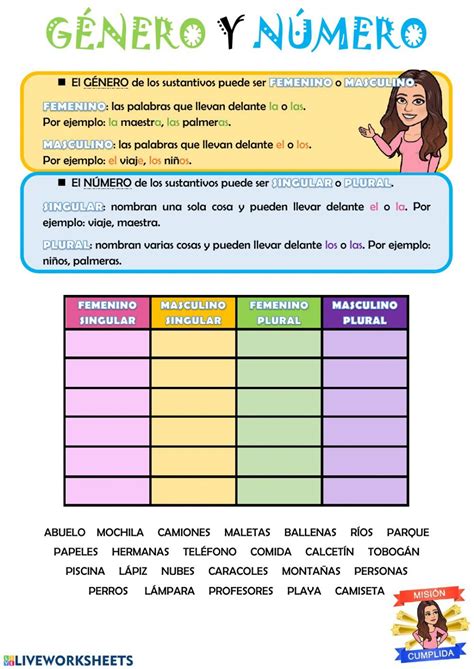 G Nero Y N Mero G Nero Y N Mero De Los Sustantivos Ficha Spanish Classroom Activities Online
