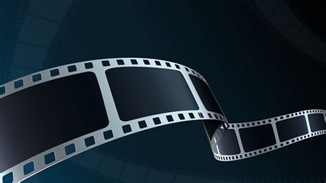 Realistic 3d Film Strip Cinema On Blue Background With Place For Text