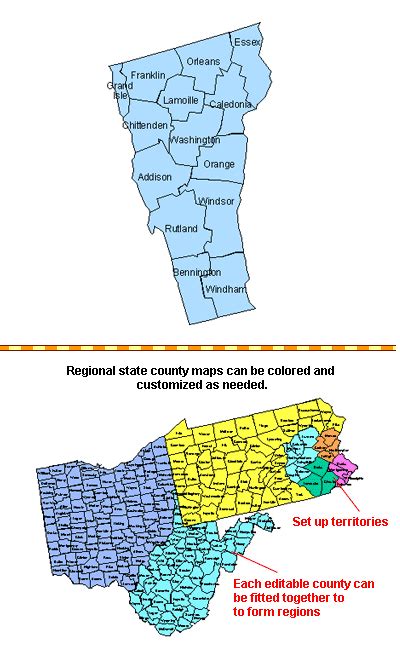 Vermont Editable County Powerpoint Map For Building Regions Maps For